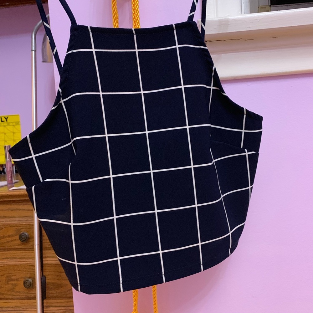 High neck plaid halter crop top